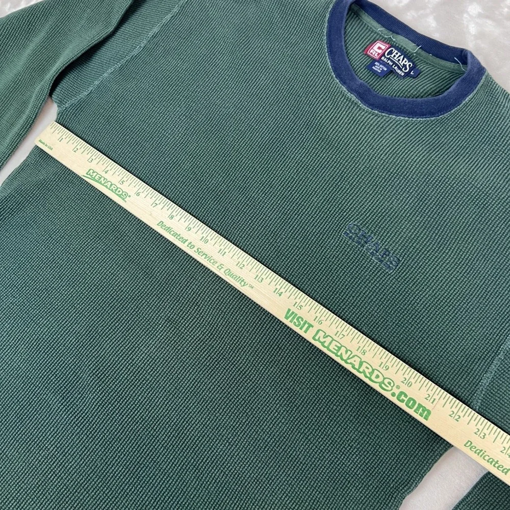 Vintage‎ Y2K Chaps Ralph Lauren Sweater Large Green Waffle Knit Thermal Grunge